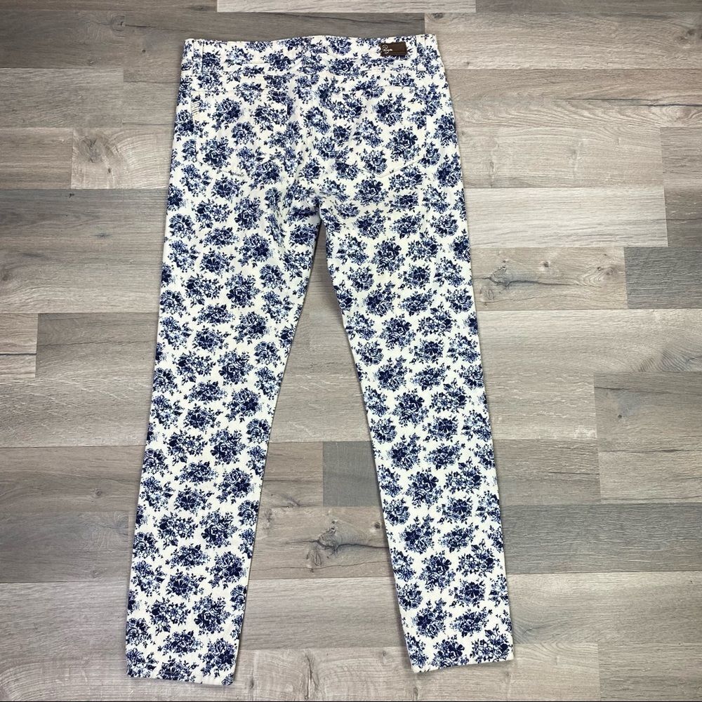 Paige Jeans Women 30 Cream Blue Peg Skinny Floral Stretch Ankle Mid Rise Cottage - Picture 4 of 11
